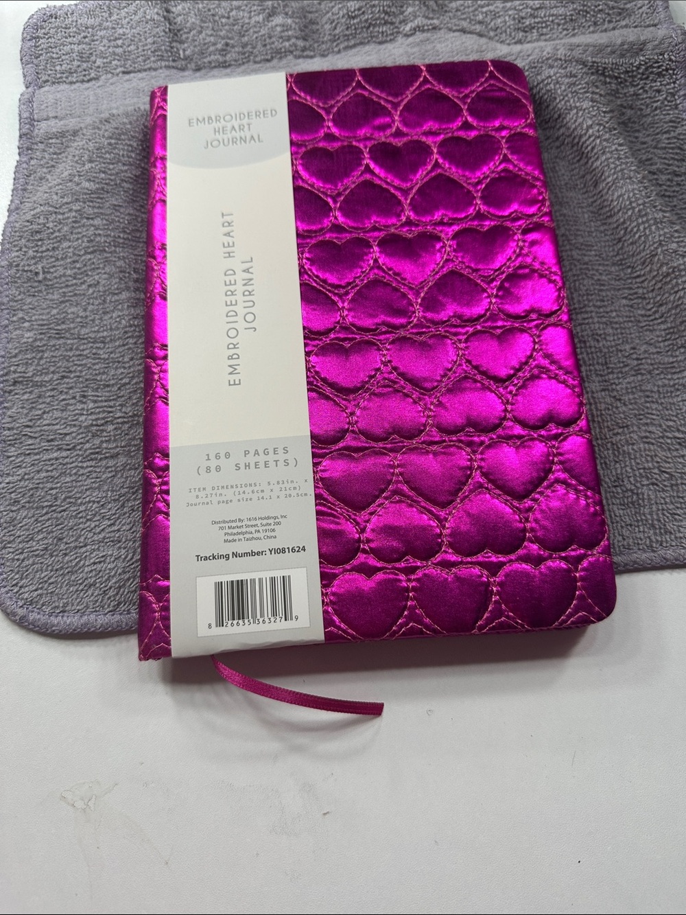 Embroidered Heart Journal - Metallic Fuchsia